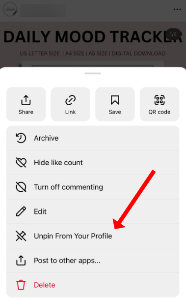 how to unpin a post on Instagram step