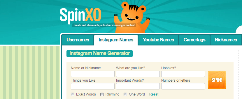 spinxo instagram name generator