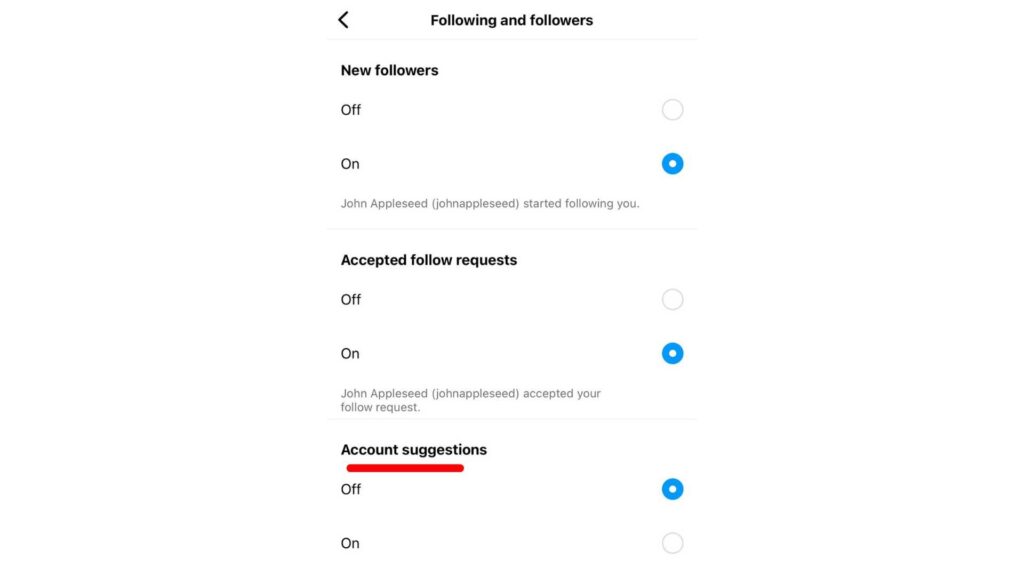 how to turn off account suggestions on Instagram