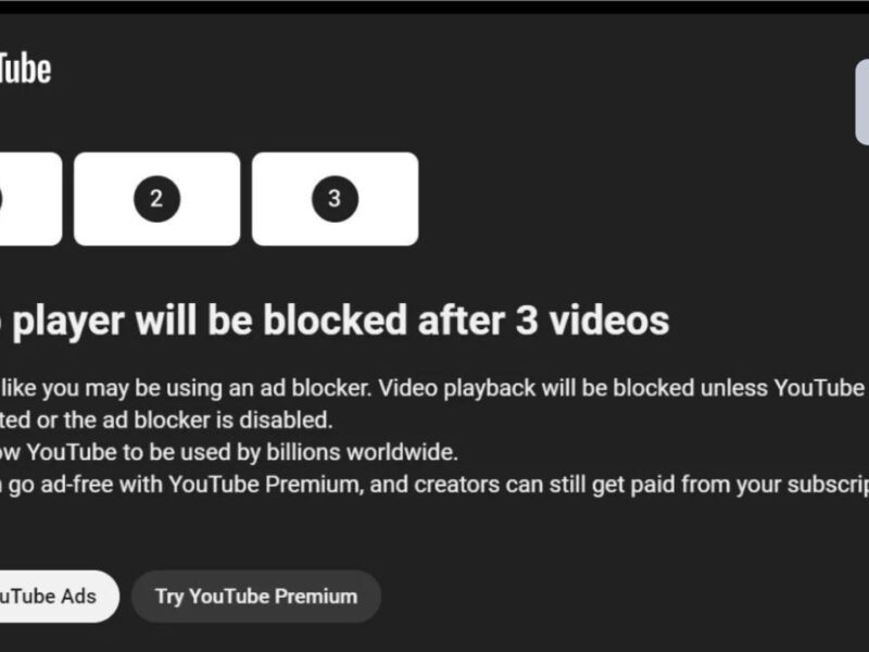 Video player will be blocked after 3 videos in YouTube 2023