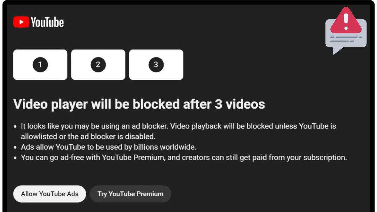Video player will be blocked after 3 videos in YouTube 2023